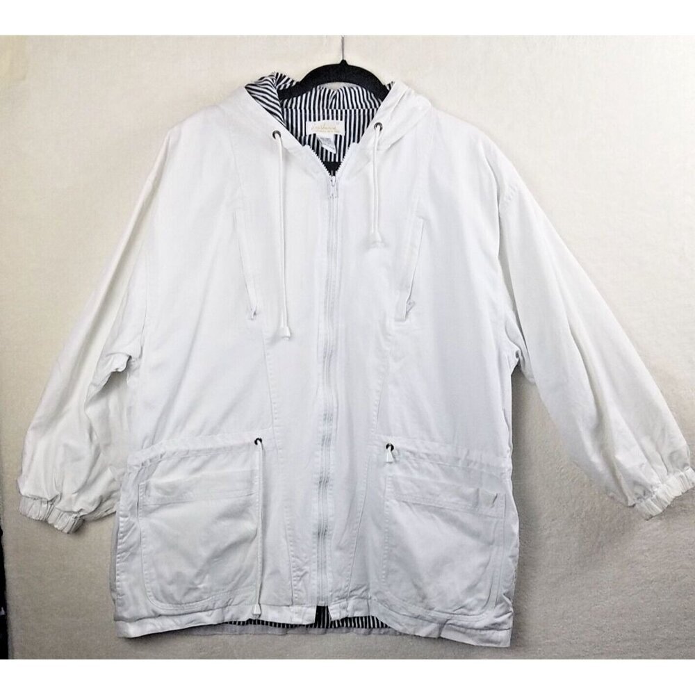 TARA VANESSA Paris hoodie drawstring jacket blue white striped women's‎ M pocket